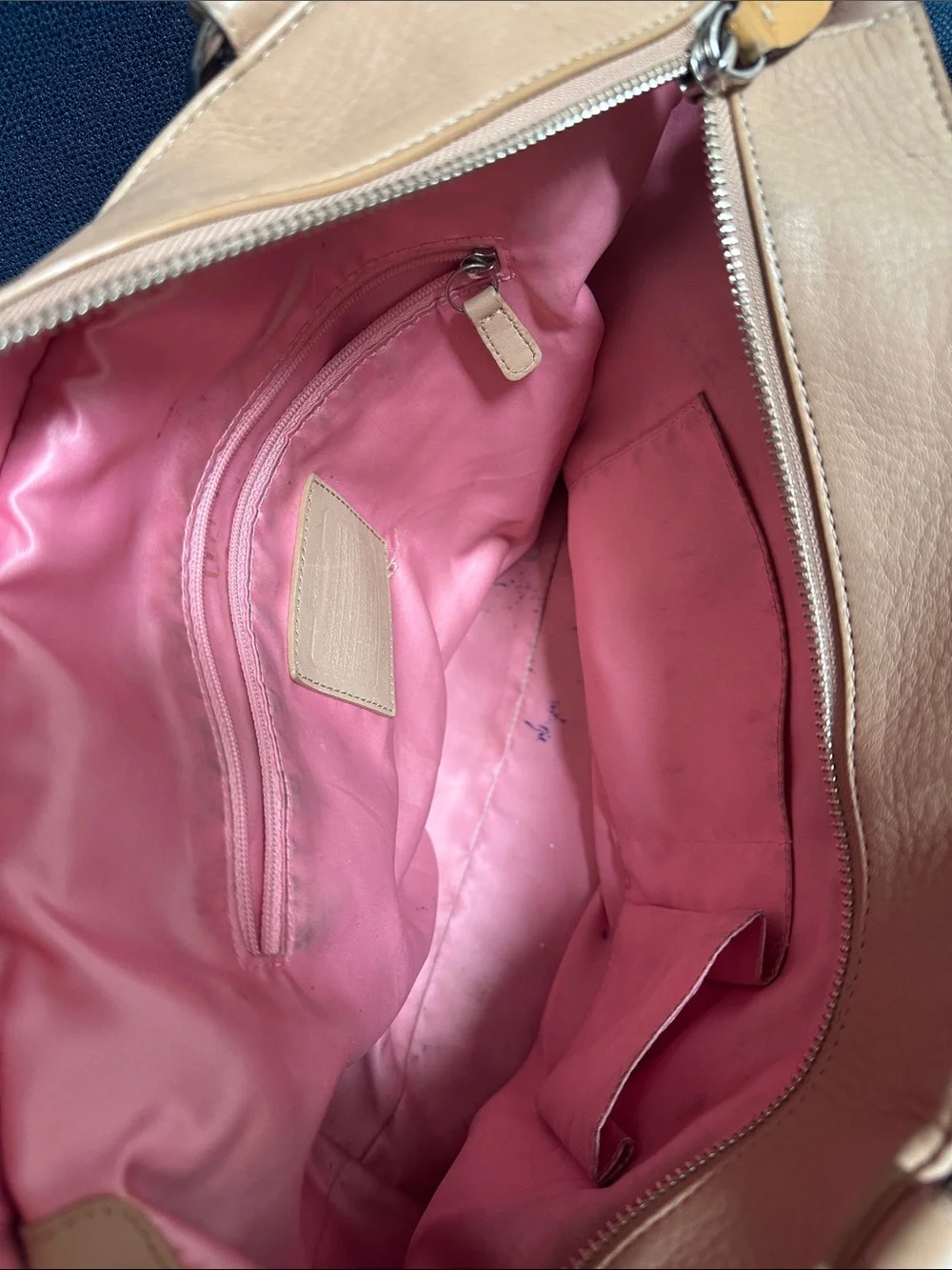 Coach Tan Pebbled Leather Tote with Front Zip Pocket